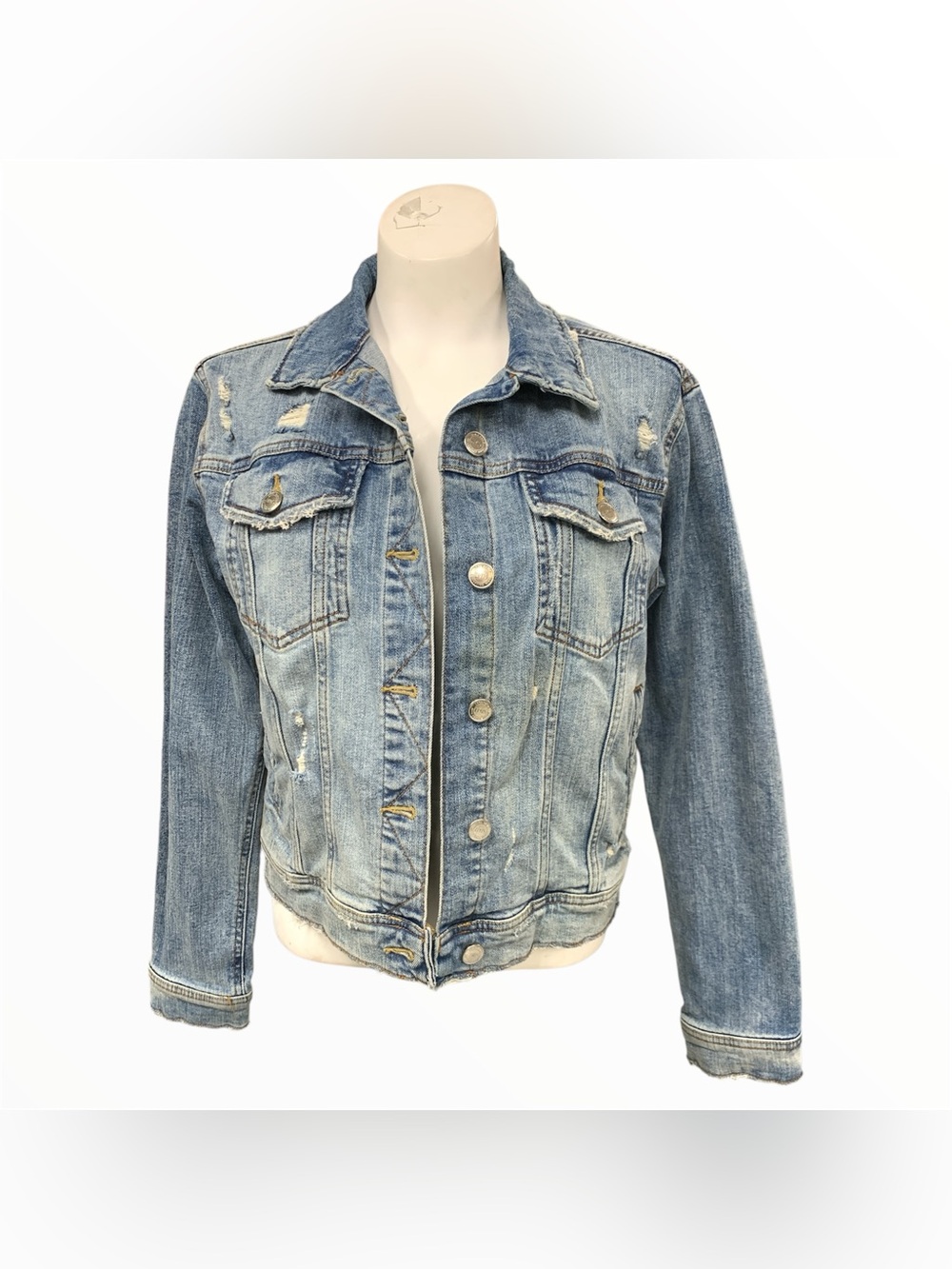 Zara Light Blue Distressed Denim Jacket Size M